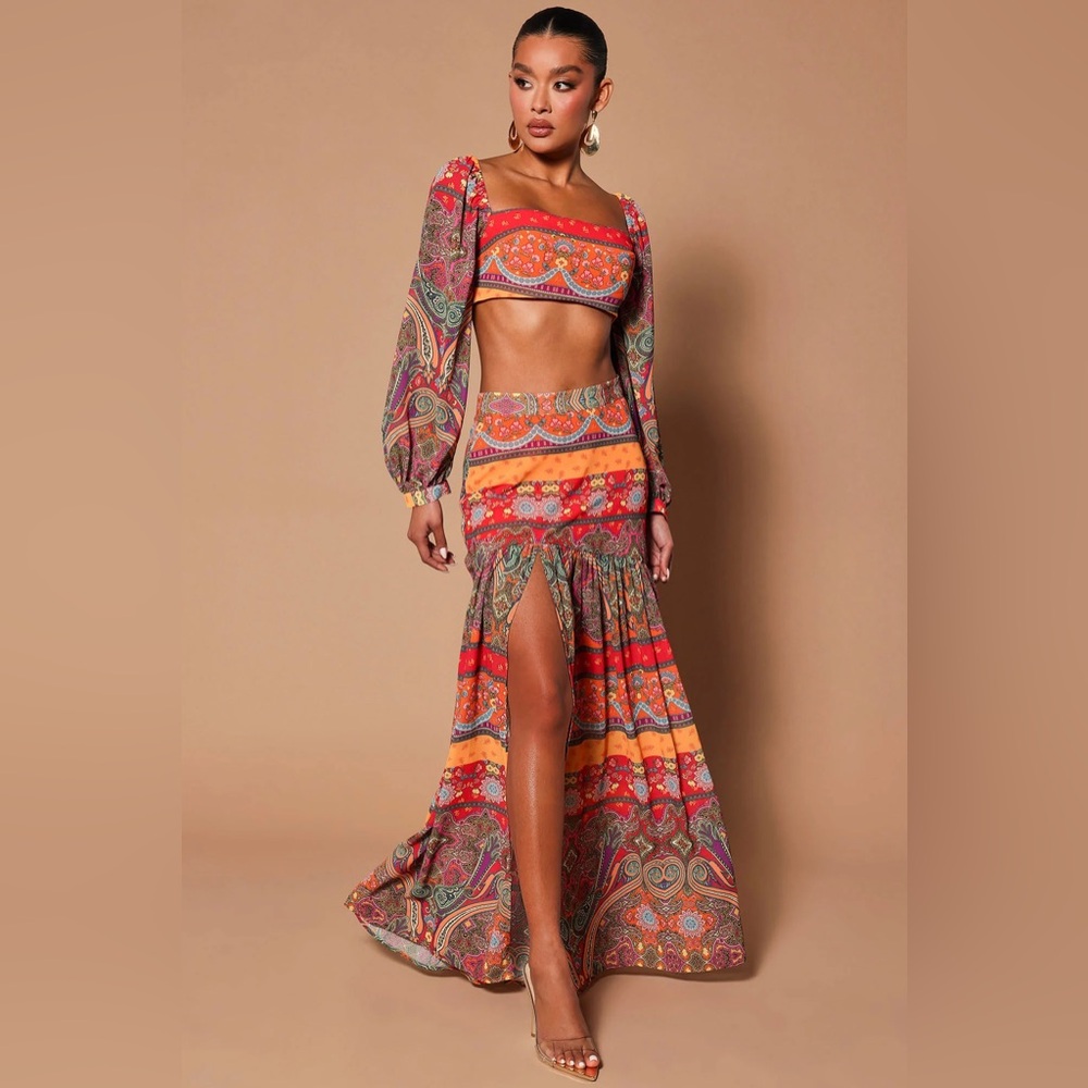 Romi Paisley Maxi Skirt and Crop Top - Multi Color